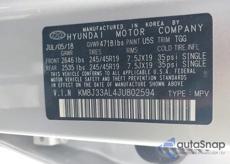 2018 Hyundai Tucson Sport from USA, damaged, VIN KM8J33AL4JU802594